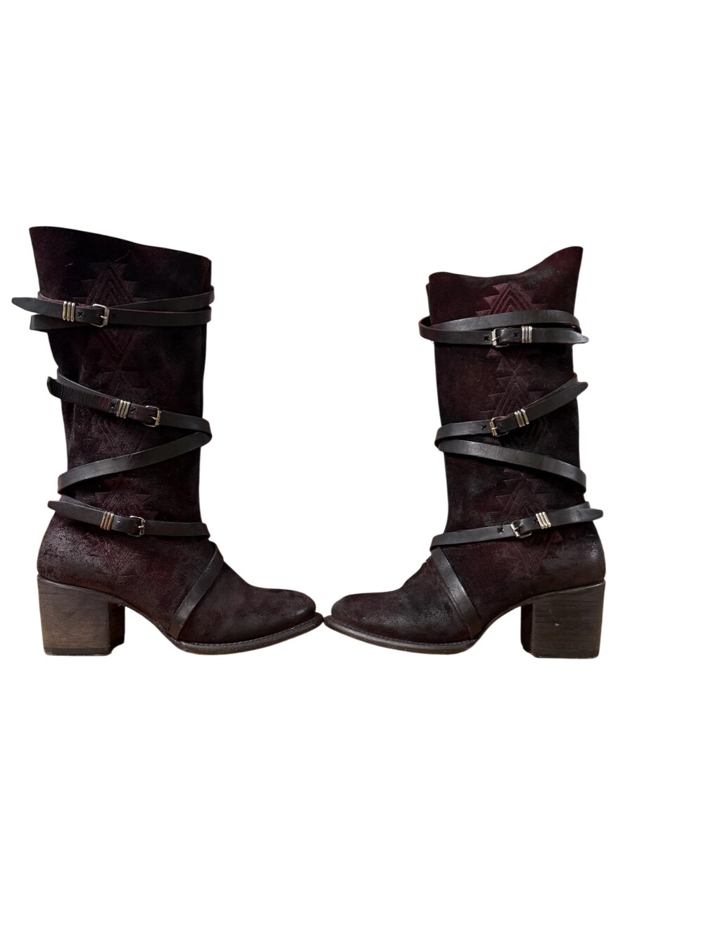 Freebird Colin Western Boots Womens Size 8 Brown Leather Strappy Mid Calf